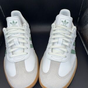 Size 6Y - Adidas Samba OG J ‘White Silver Green’, JP5479, Very Clean, No OG Box!